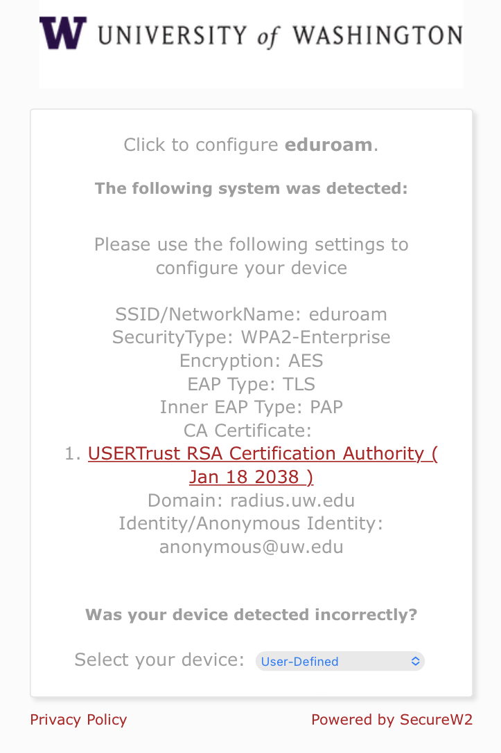 Eduroam Settings